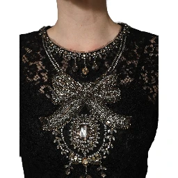 Black Crystal Embellished Sheath Midi Dress