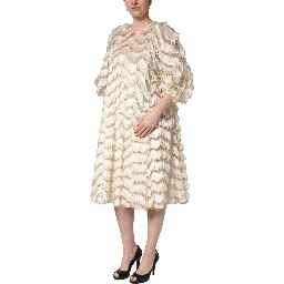 Ivory Fringe Layered Shift Midi Dress