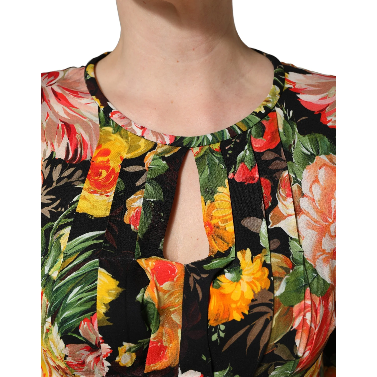 Multicolor Floral Print LongSleeve Midi Dress