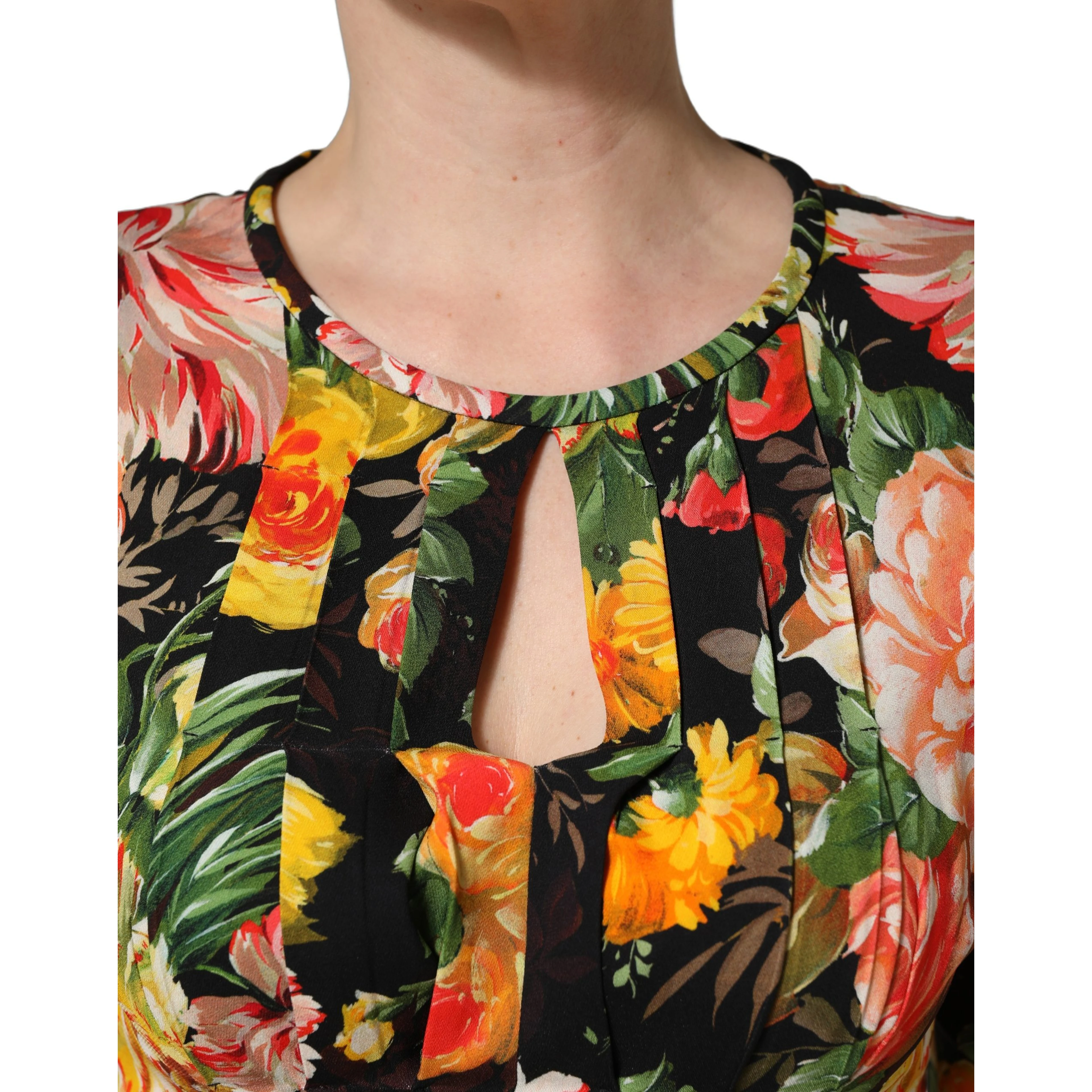 Multicolor Floral Print LongSleeve Midi Dress