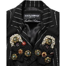 Black Stripe Double-Breasted Blazer Jacket
