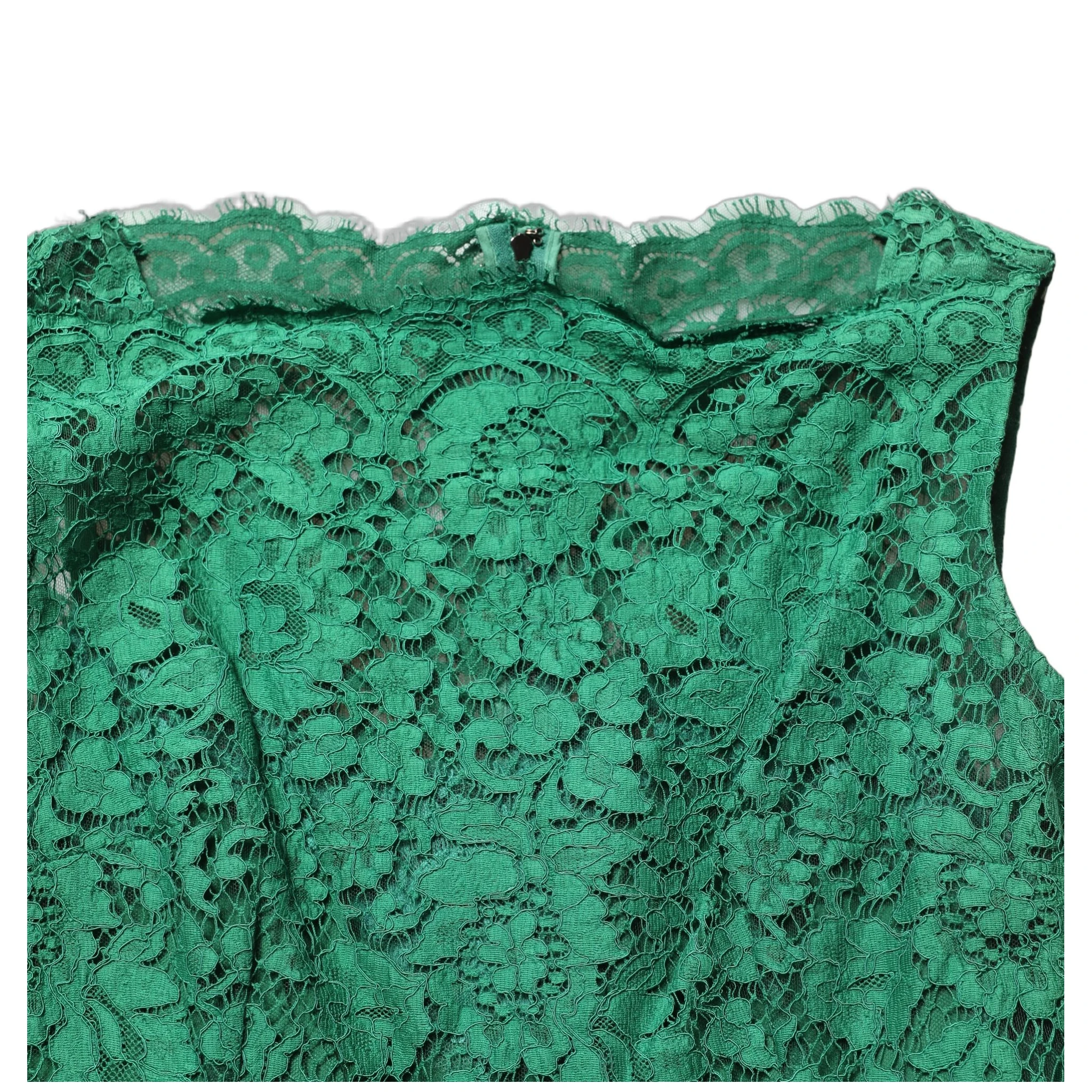 Green Floral Lace Cotton Sleeveless Midi Dress