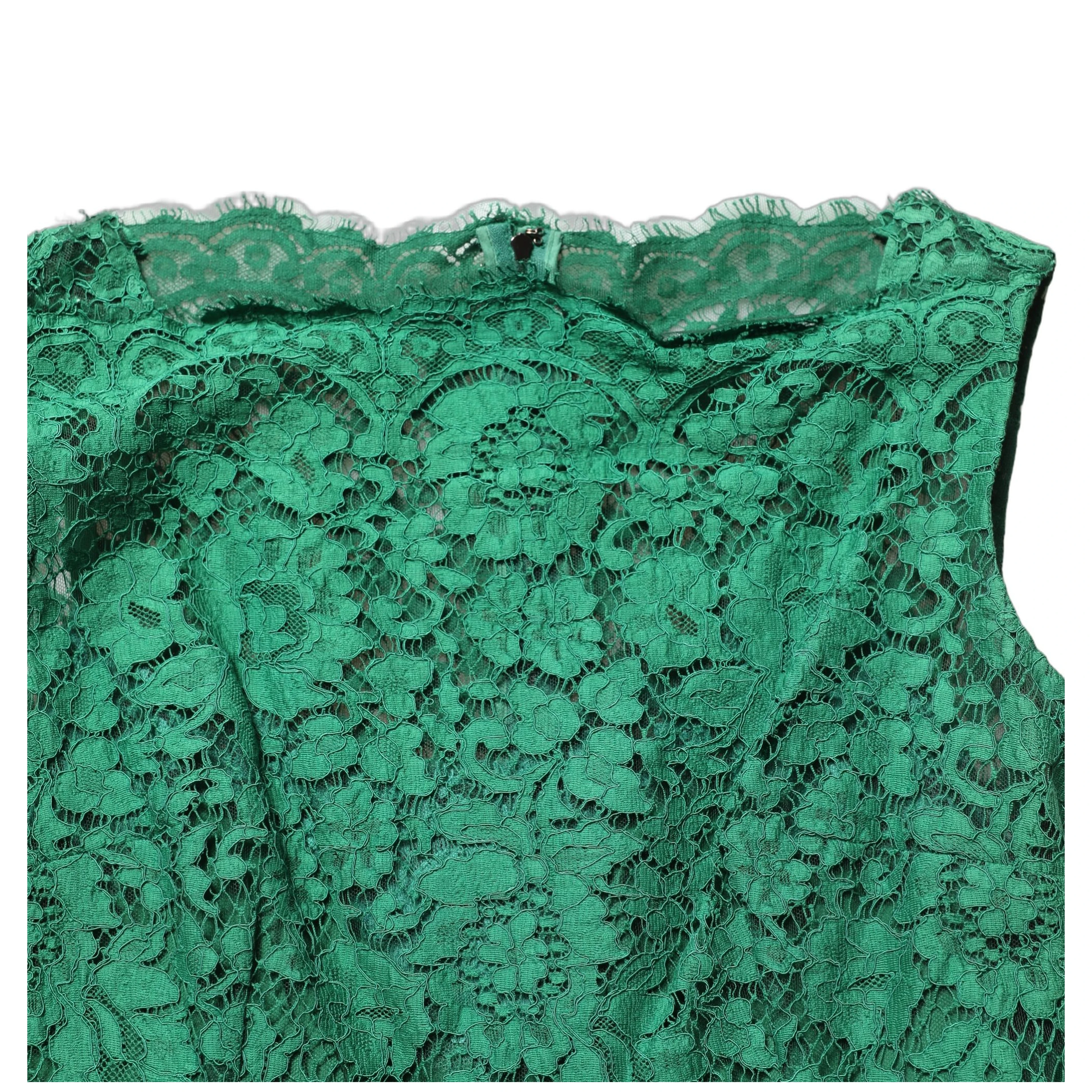 Green Floral Lace Cotton Sleeveless Midi Dress