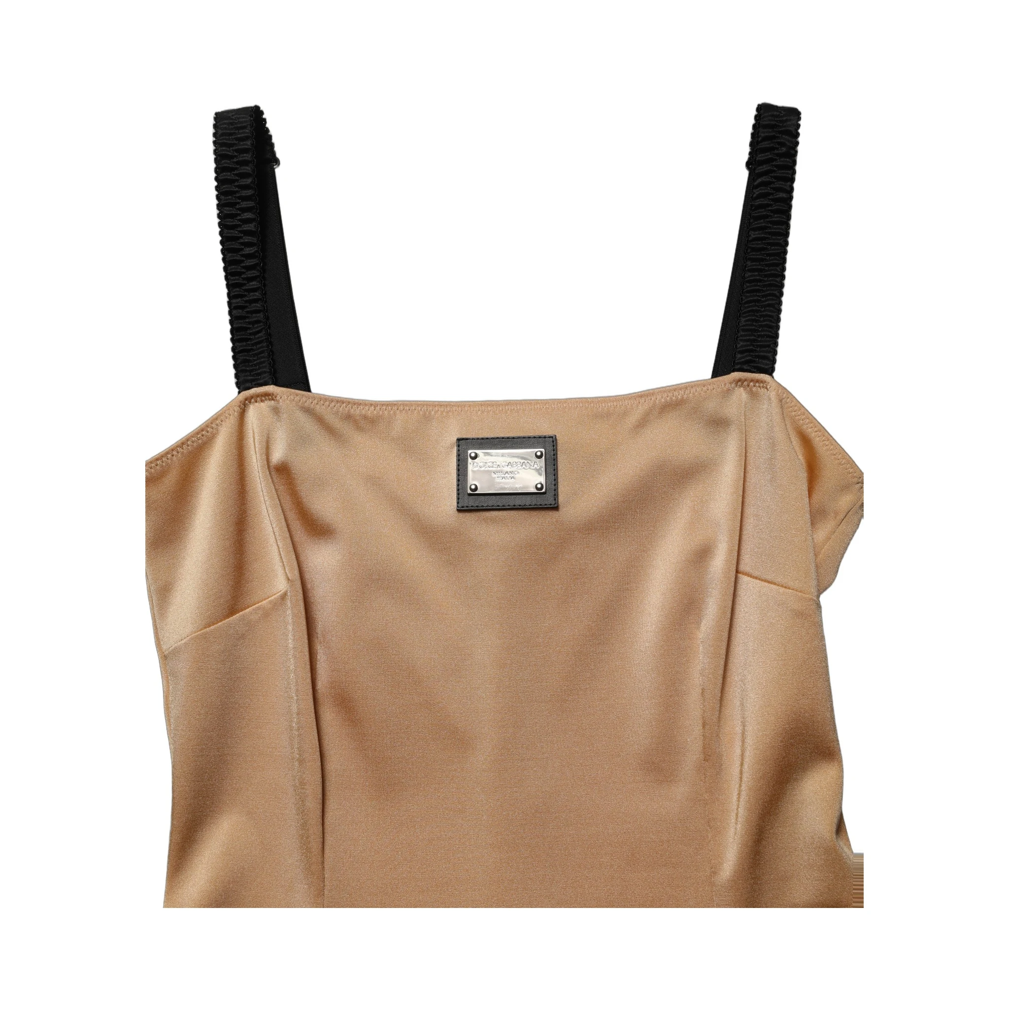Brown Nylon Blend Cady Sleeveless Mini Dress