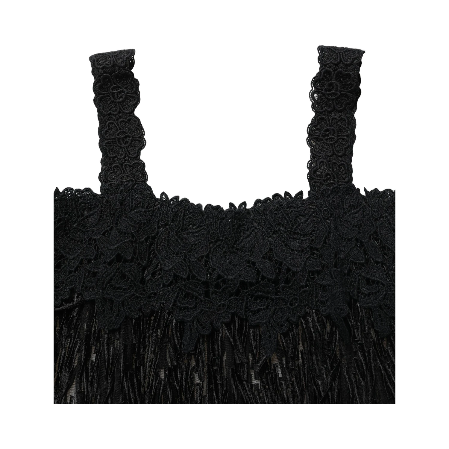 Black Viscose Fringed Sleeveless Mini Dress