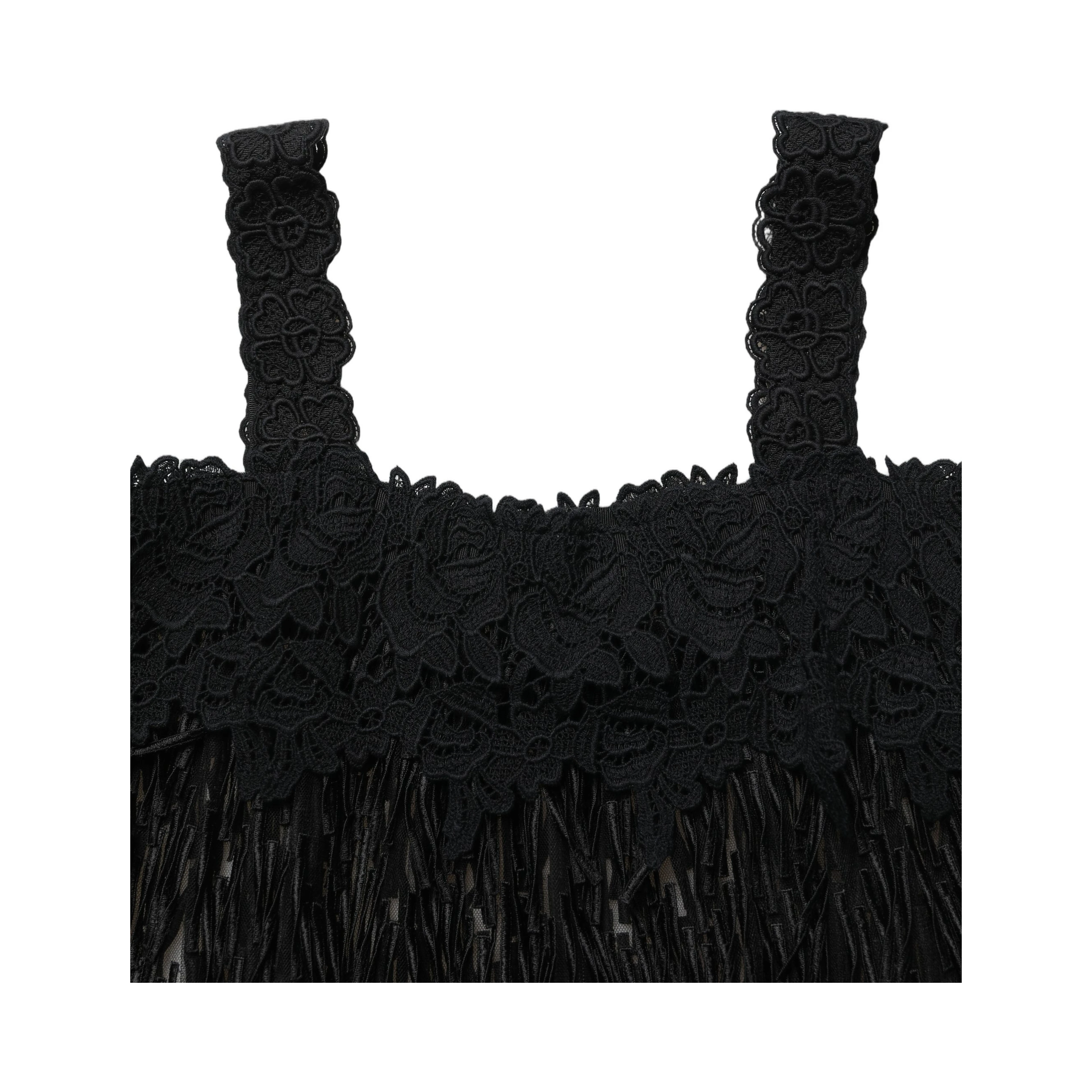 Black Viscose Fringed Sleeveless Mini Dress
