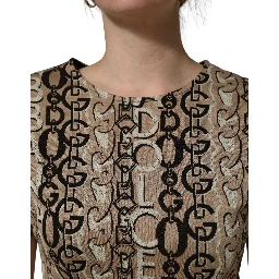 Brown DG Logo Chain Short-Sleeve Sheath Dress