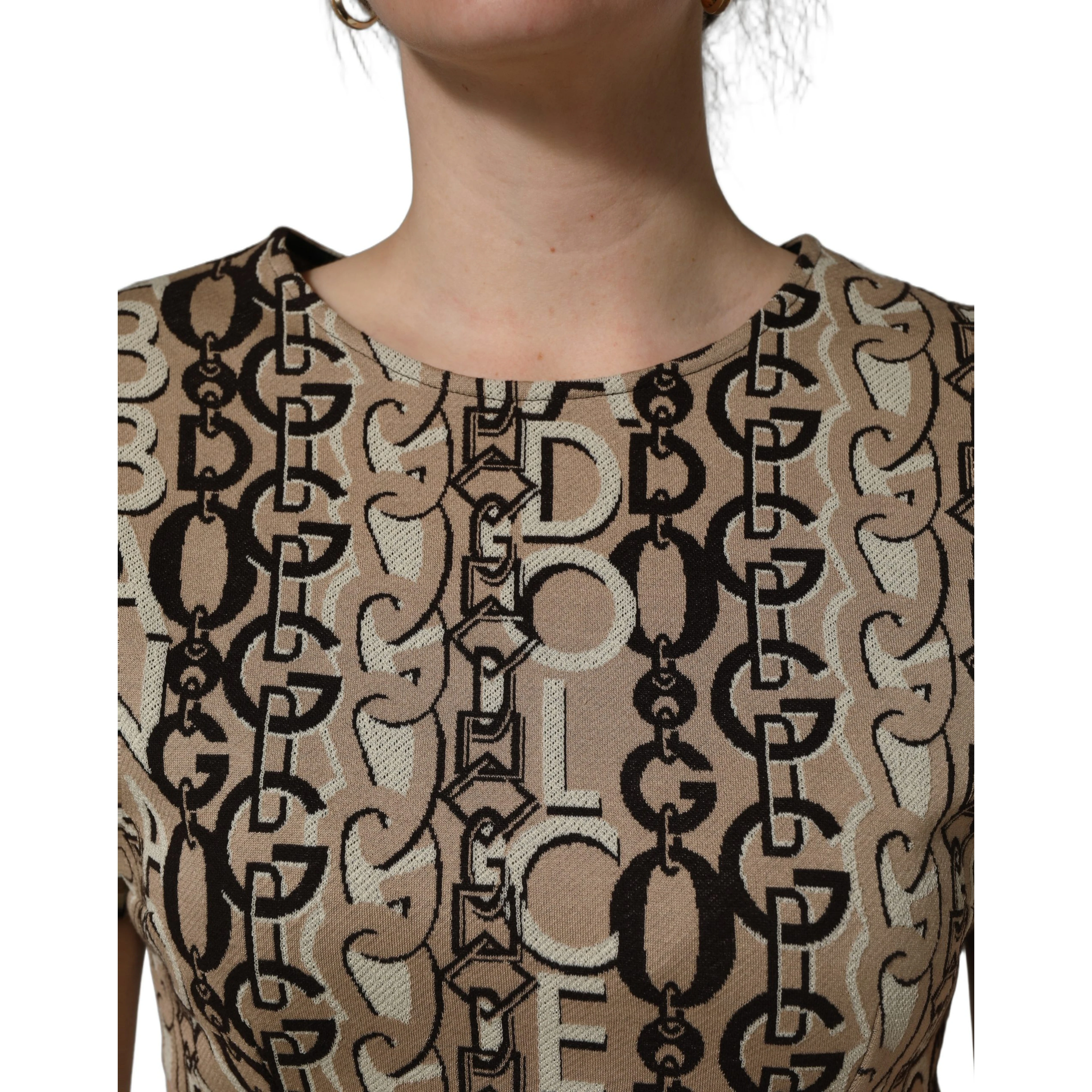 Brown DG Logo Chain Short-Sleeve Sheath Dress