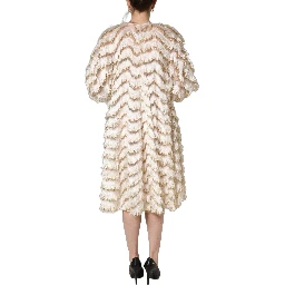 Ivory Fringe Layered Shift Midi Dress
