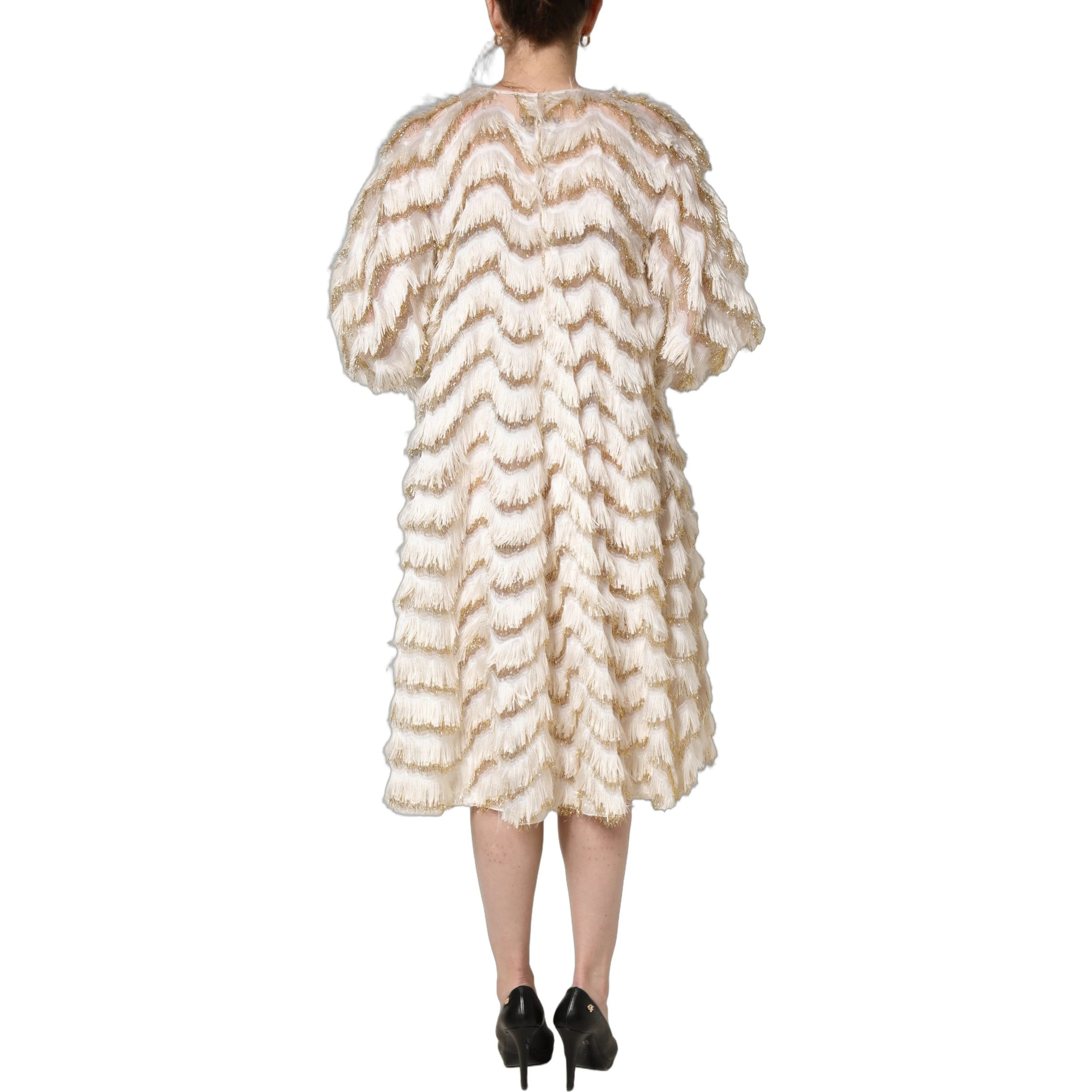 Ivory Fringe Layered Shift Midi Dress