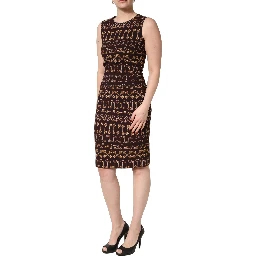 Brown Keys Fitted Sheath Knee Length Dress