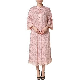 Pink Corded Floral Lace Kaftan Midi Dress