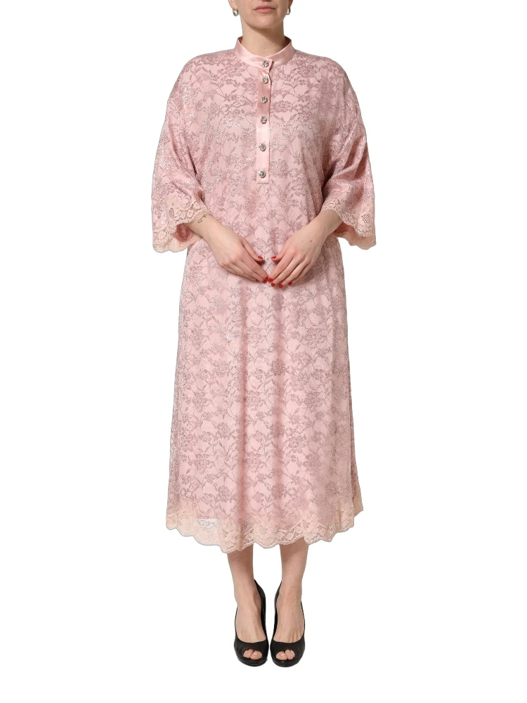 Pink Corded Floral Lace Kaftan Midi Dress alternative