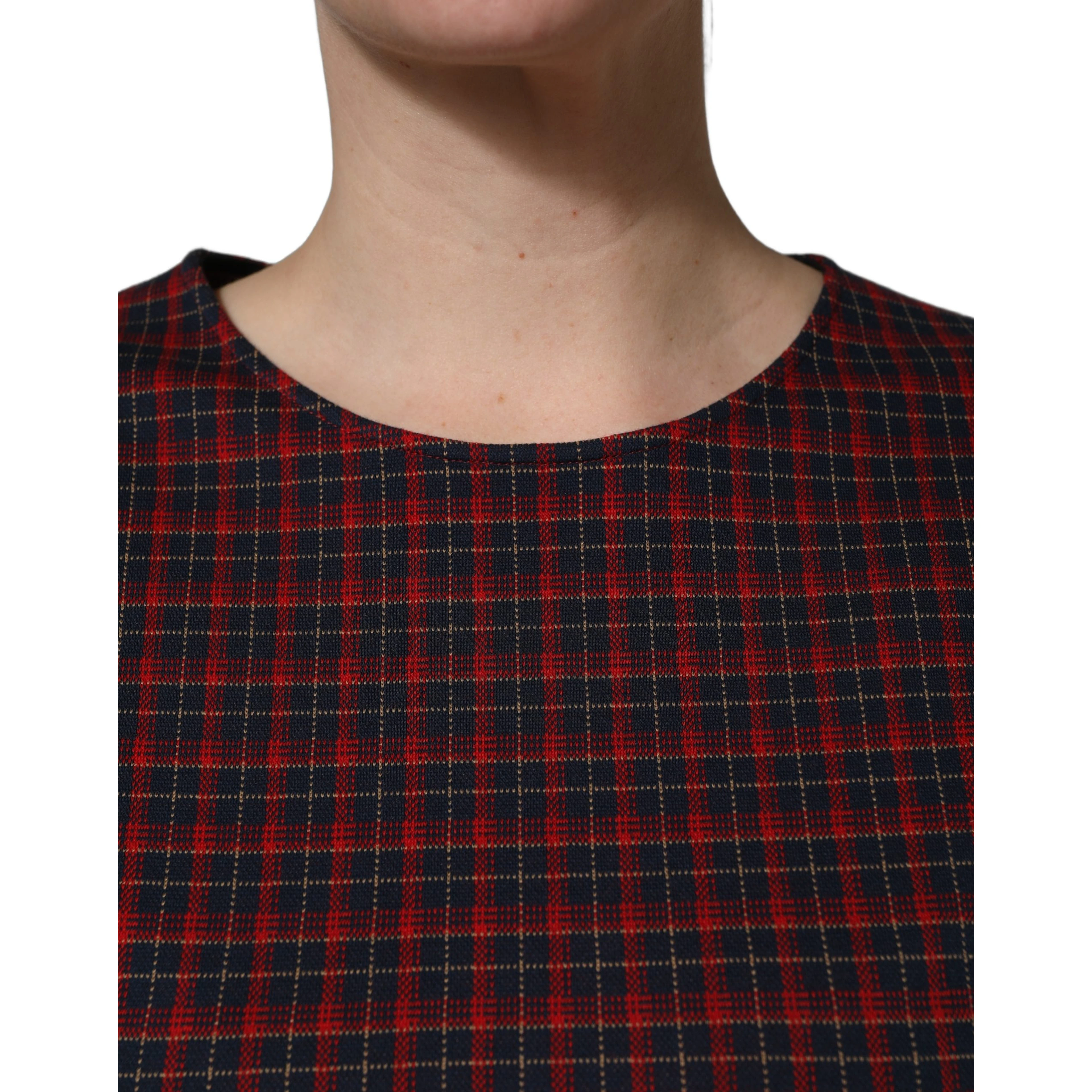 Red Black Checkered ShortSleeve Sheath Dress
