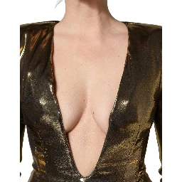 Gold Plunging Neckline Sheath Mini Dress