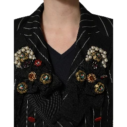 Black Stripe Double-Breasted Blazer Jacket