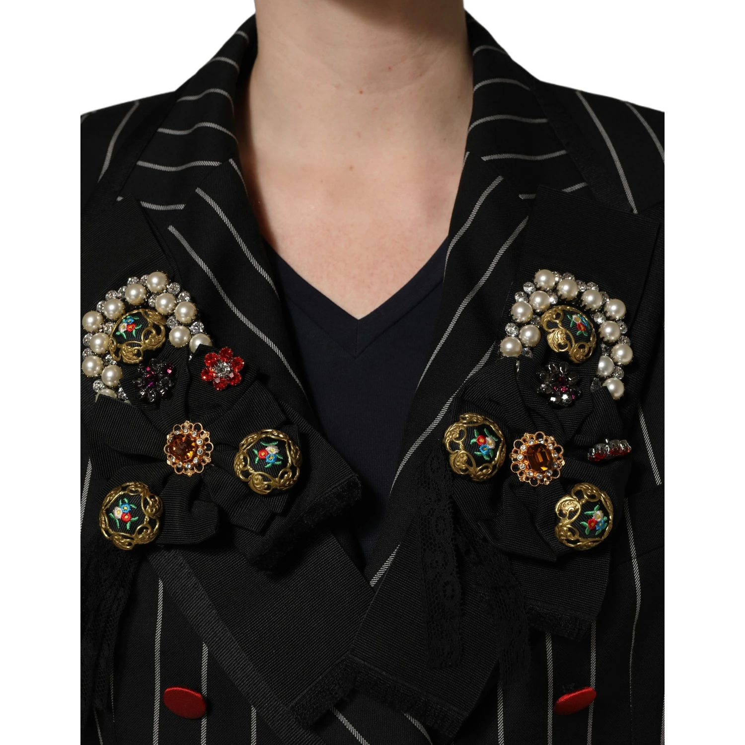 Black Stripe Double-Breasted Blazer Jacket