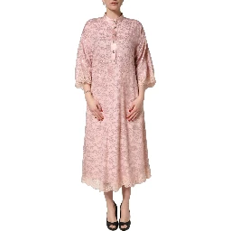 Pink Corded Floral Lace Kaftan Midi Dress