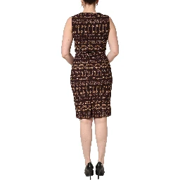 Brown Keys Fitted Sheath Knee Length Dress