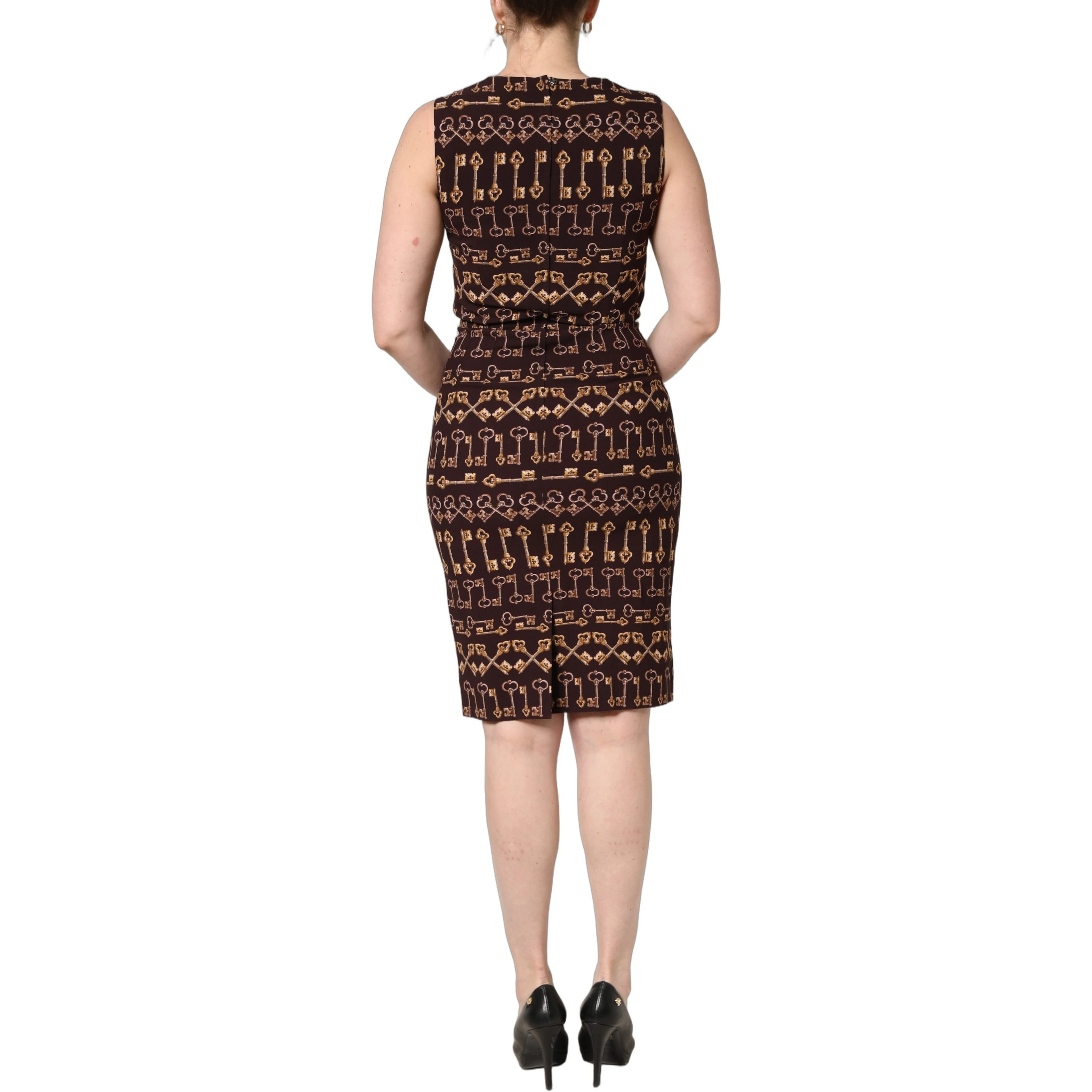 Brown Keys Fitted Sheath Knee Length Dress