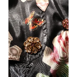 Black Floral Belted Polyester Trench Coat Jacket