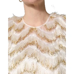 Ivory Fringe Layered Shift Midi Dress