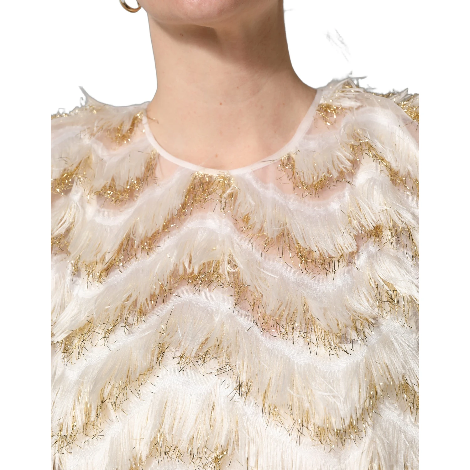 Ivory Fringe Layered Shift Midi Dress