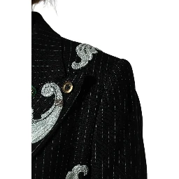 Black Stripe Double-Breasted Blazer Jacket