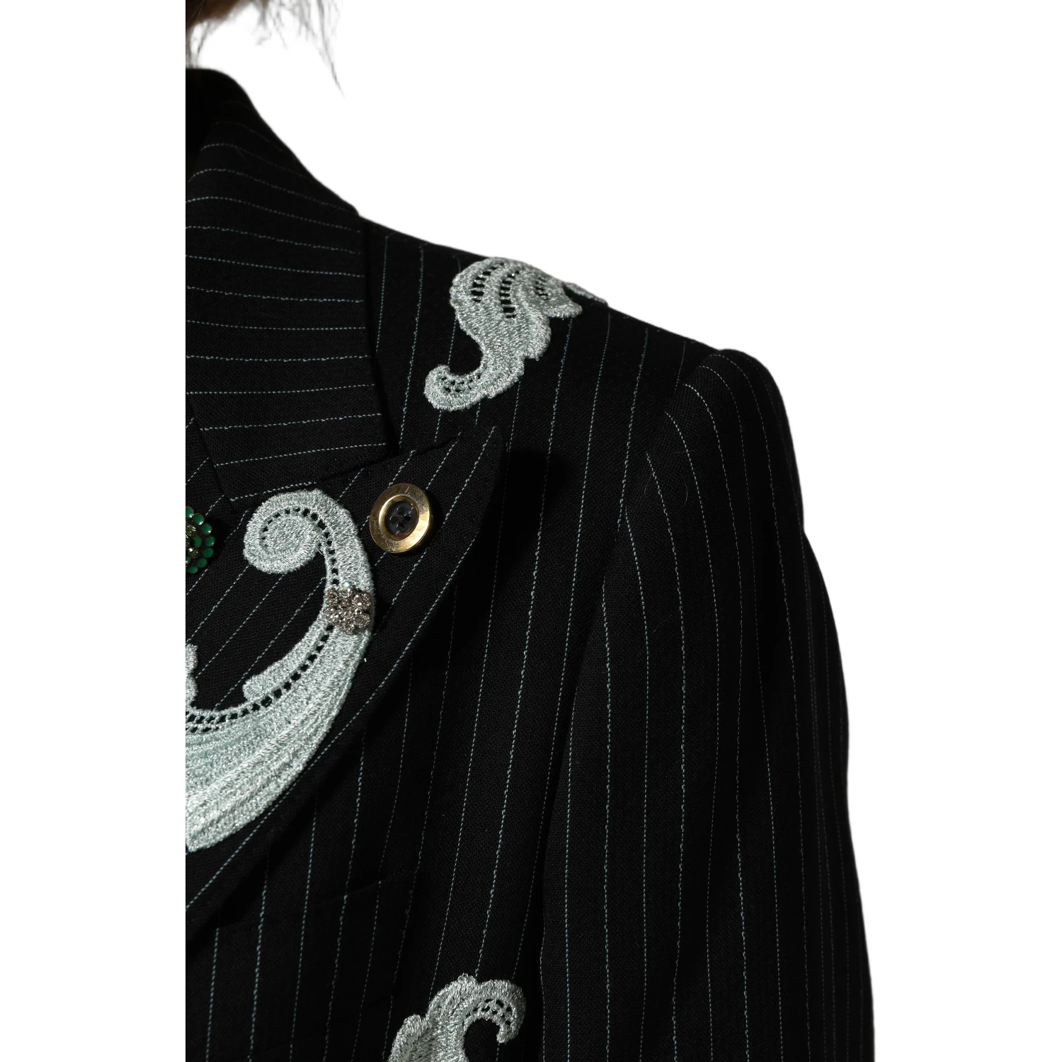 Black Stripe Double-Breasted Blazer Jacket