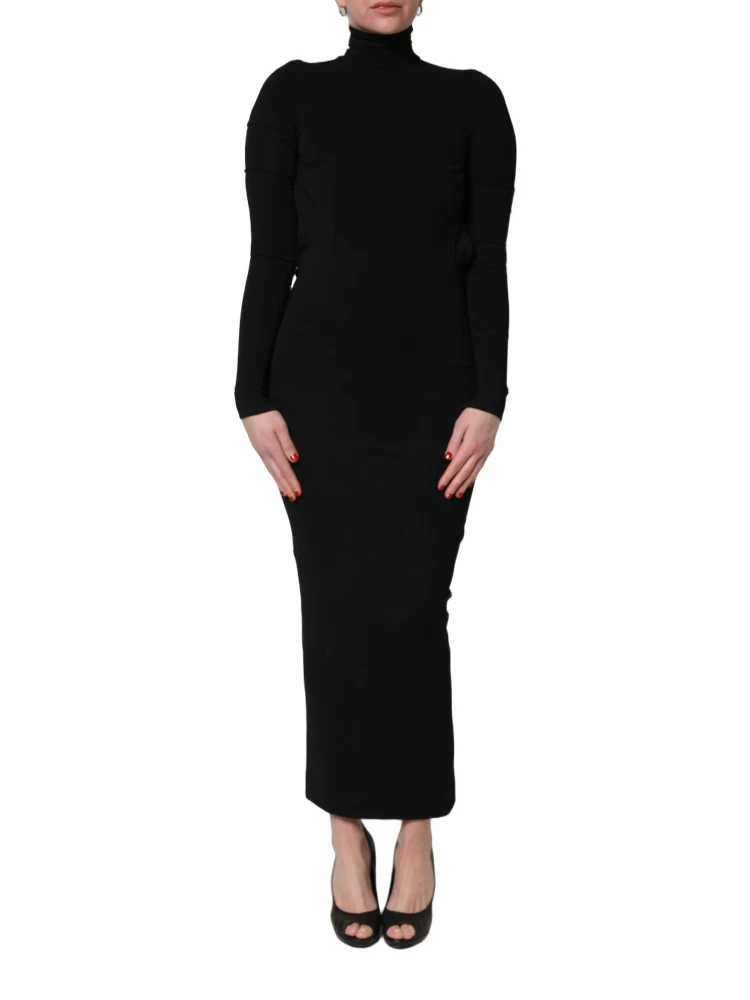 Black Long Sleeves Viscose Sheath Maxi Dress