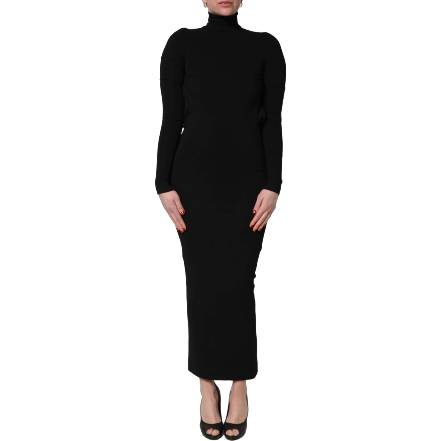 Black Long Sleeves Viscose Sheath Maxi Dress