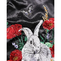 Black Satin Floral Embroidery Bomber Jacket