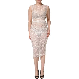 White Floral Lace Sheer Sleeveless Midi Dress