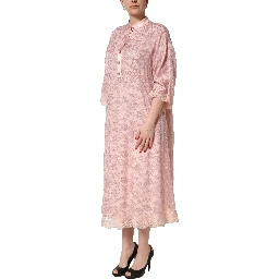 Pink Corded Floral Lace Kaftan Midi Dress