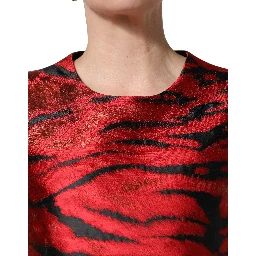 Red Black Tiger Print Jacquard Flared Dress