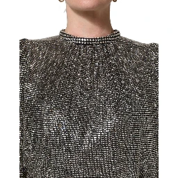 Silver Rhinestones Long Sleeves Bodysuit Mini Dress