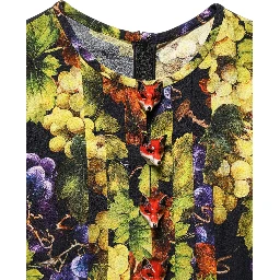 Multicolor Grape Print LongSleeve Midi Dress