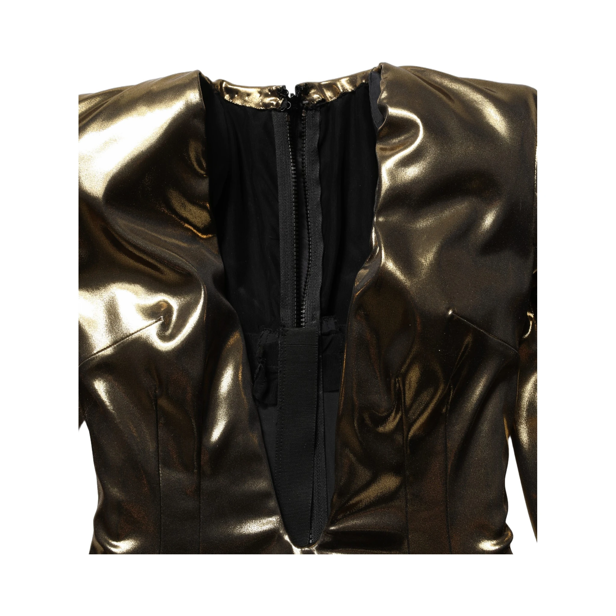 Gold Plunging Neckline Sheath Mini Dress