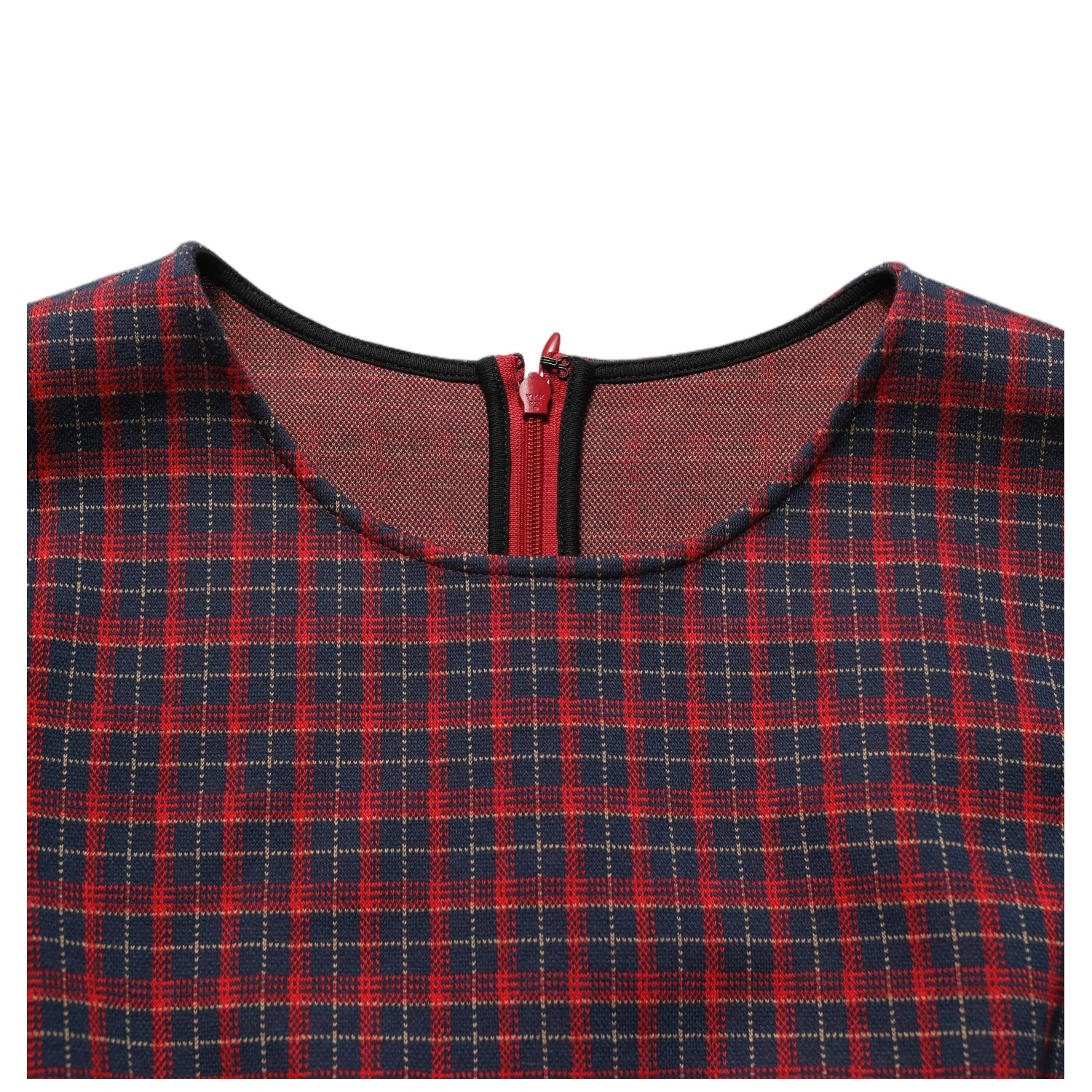 Red Black Checkered ShortSleeve Sheath Dress