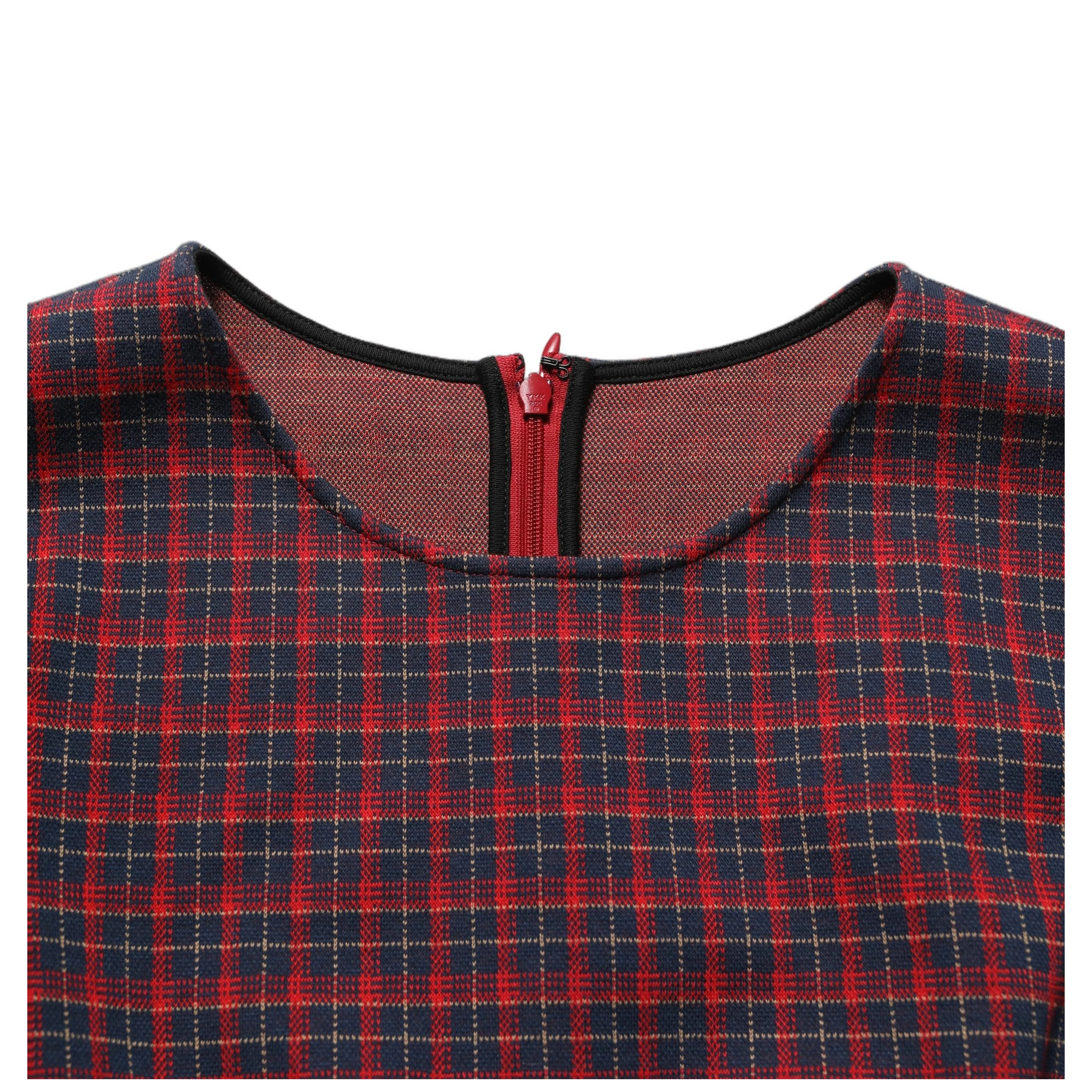 Red Black Checkered ShortSleeve Sheath Dress