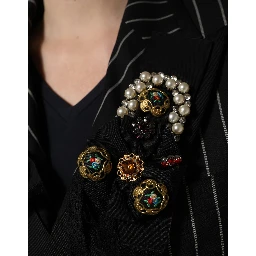 Black Stripe Double-Breasted Blazer Jacket