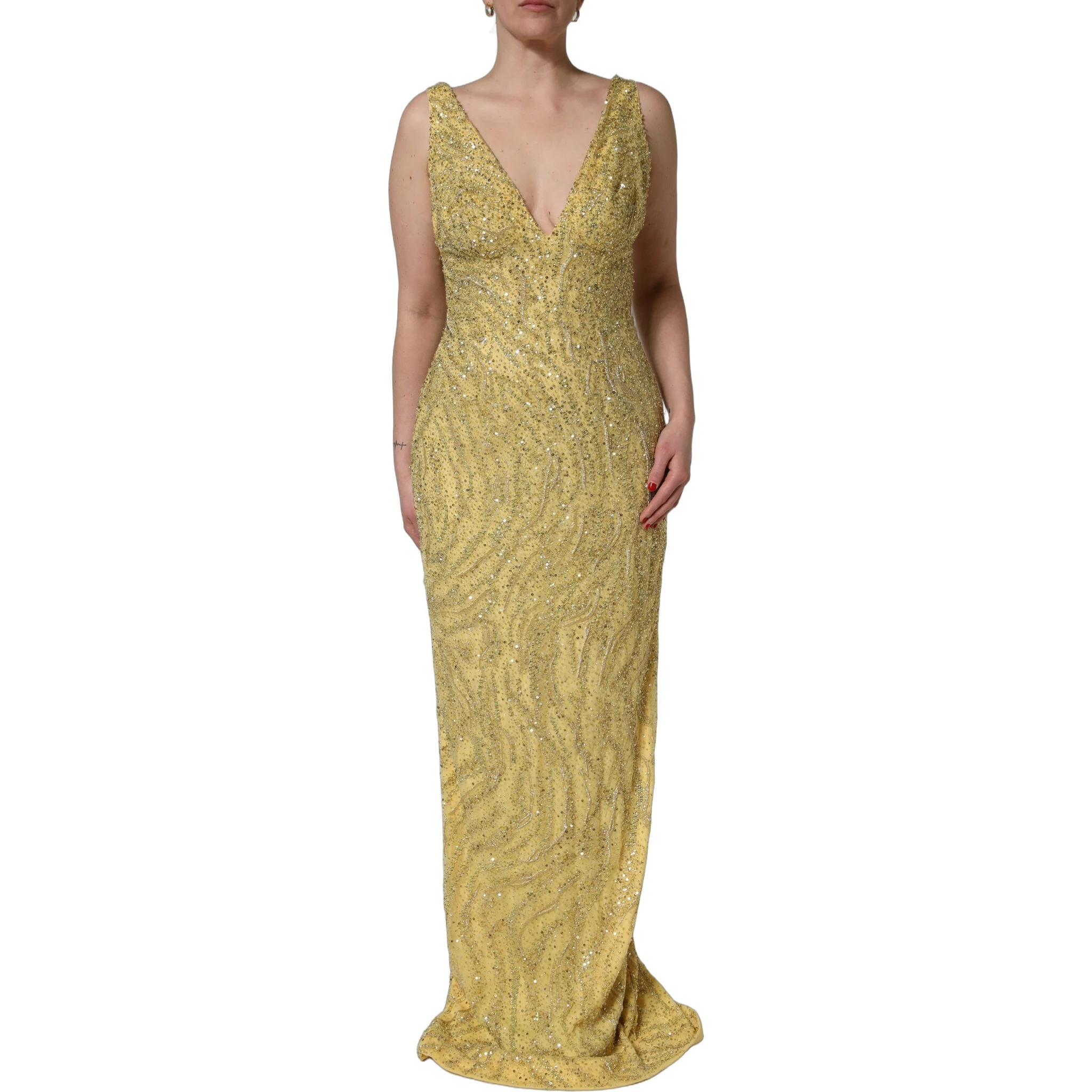 Gold V-neckline Mermaid Sequinned Gown Dress