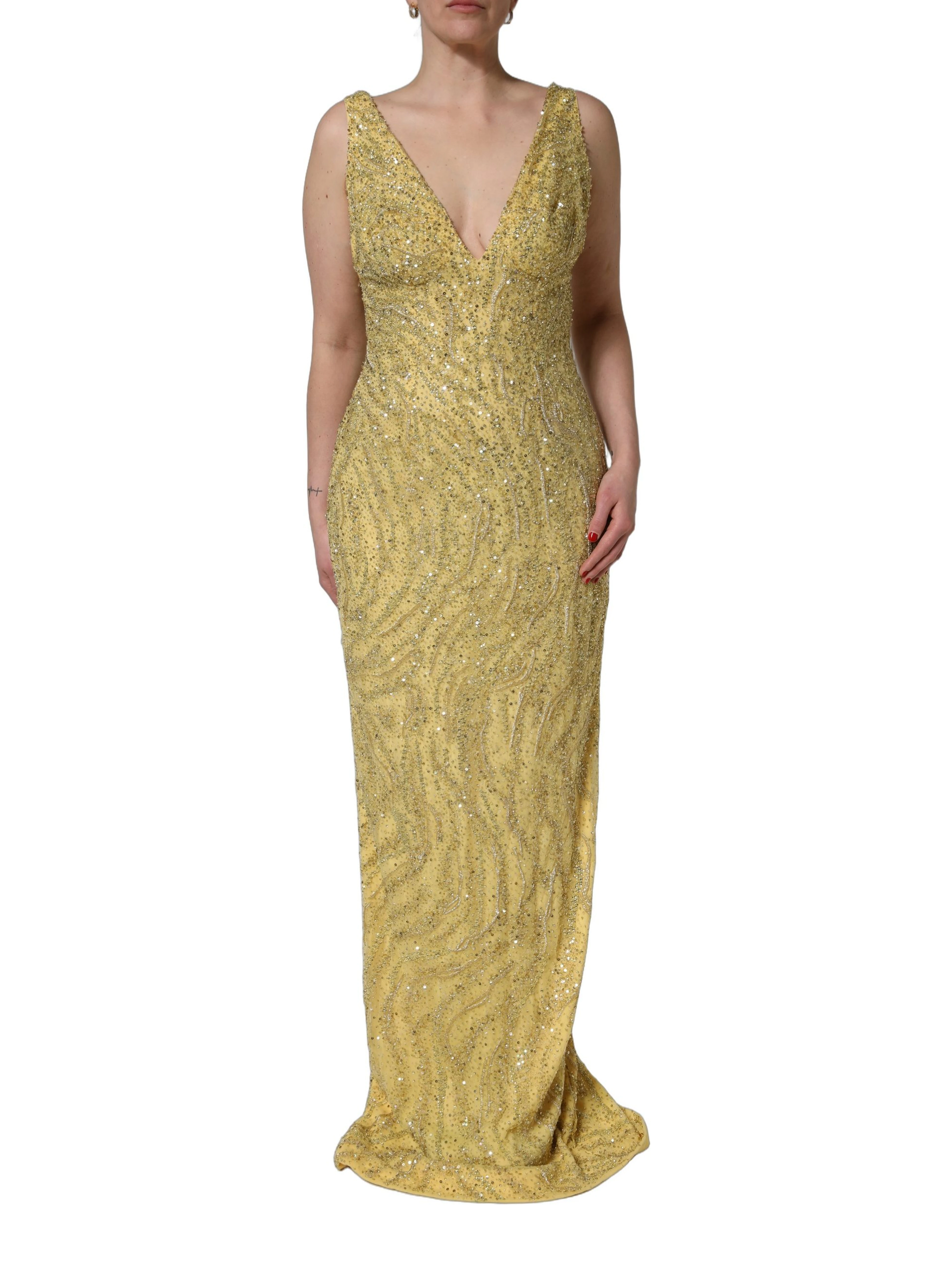 Gold V-neckline Mermaid Sequinned Gown Dress