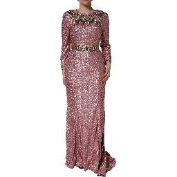 Pink Embellished Sequined Evening Gown Dress