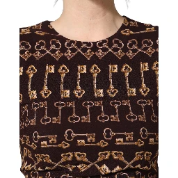 Brown Keys Fitted Sheath Knee Length Dress