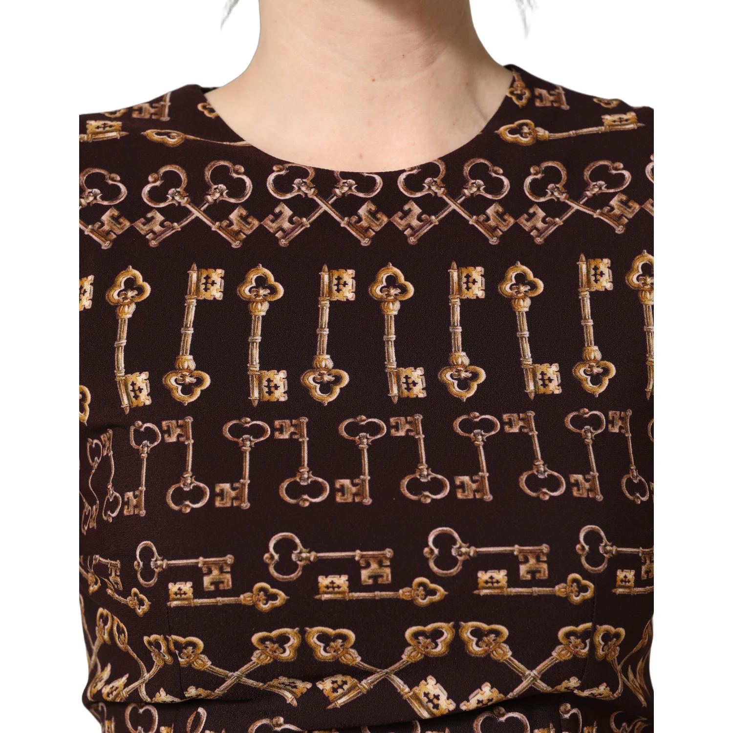 Brown Keys Fitted Sheath Knee Length Dress