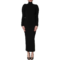 Black Long Sleeves Viscose Sheath Maxi Dress