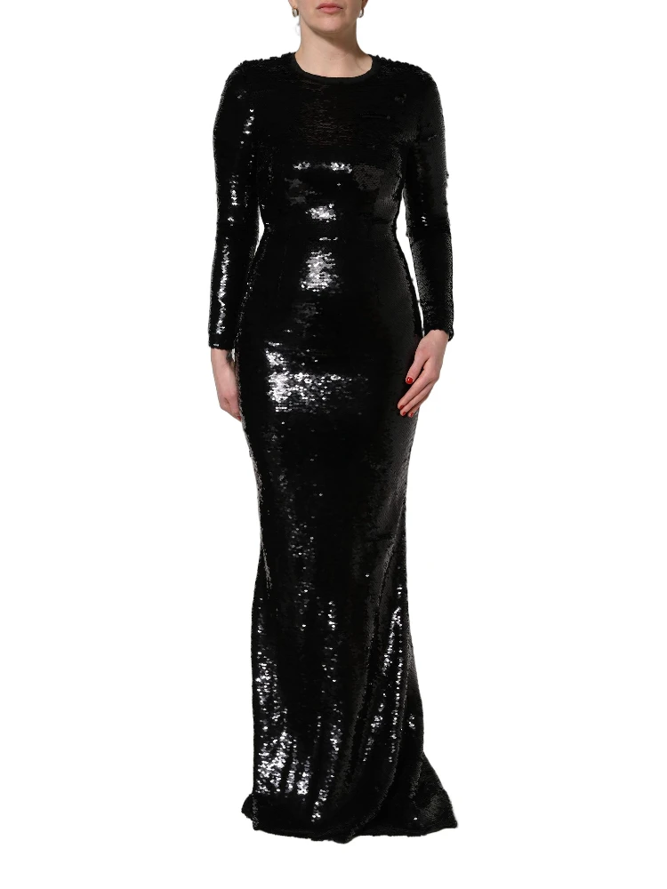 Black Bodycon Mermaid Sequinned Gown Dress