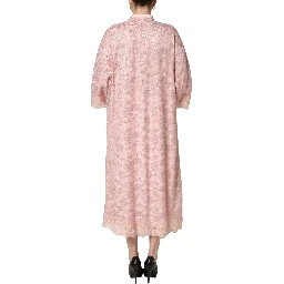 Pink Corded Floral Lace Kaftan Midi Dress