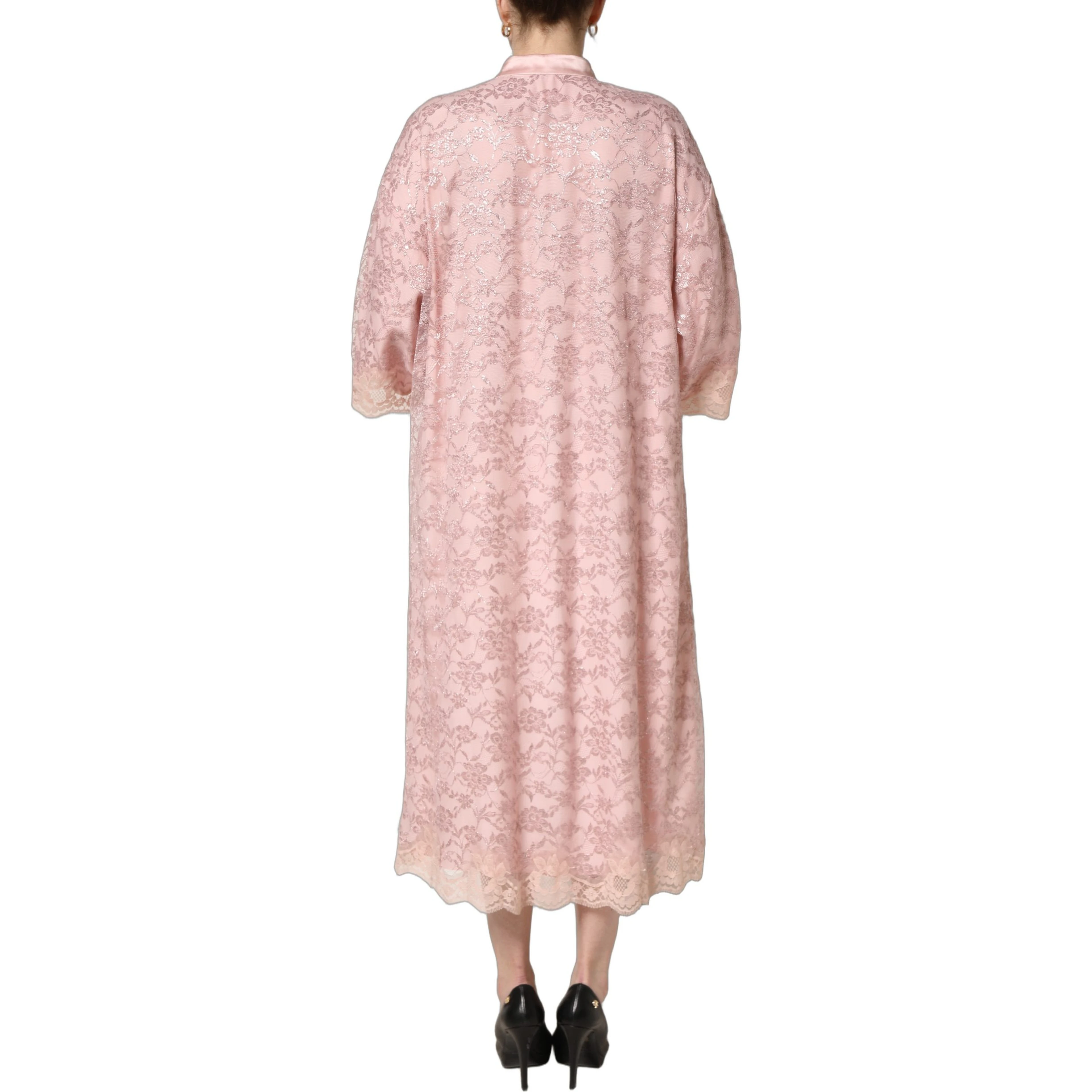 Pink Corded Floral Lace Kaftan Midi Dress